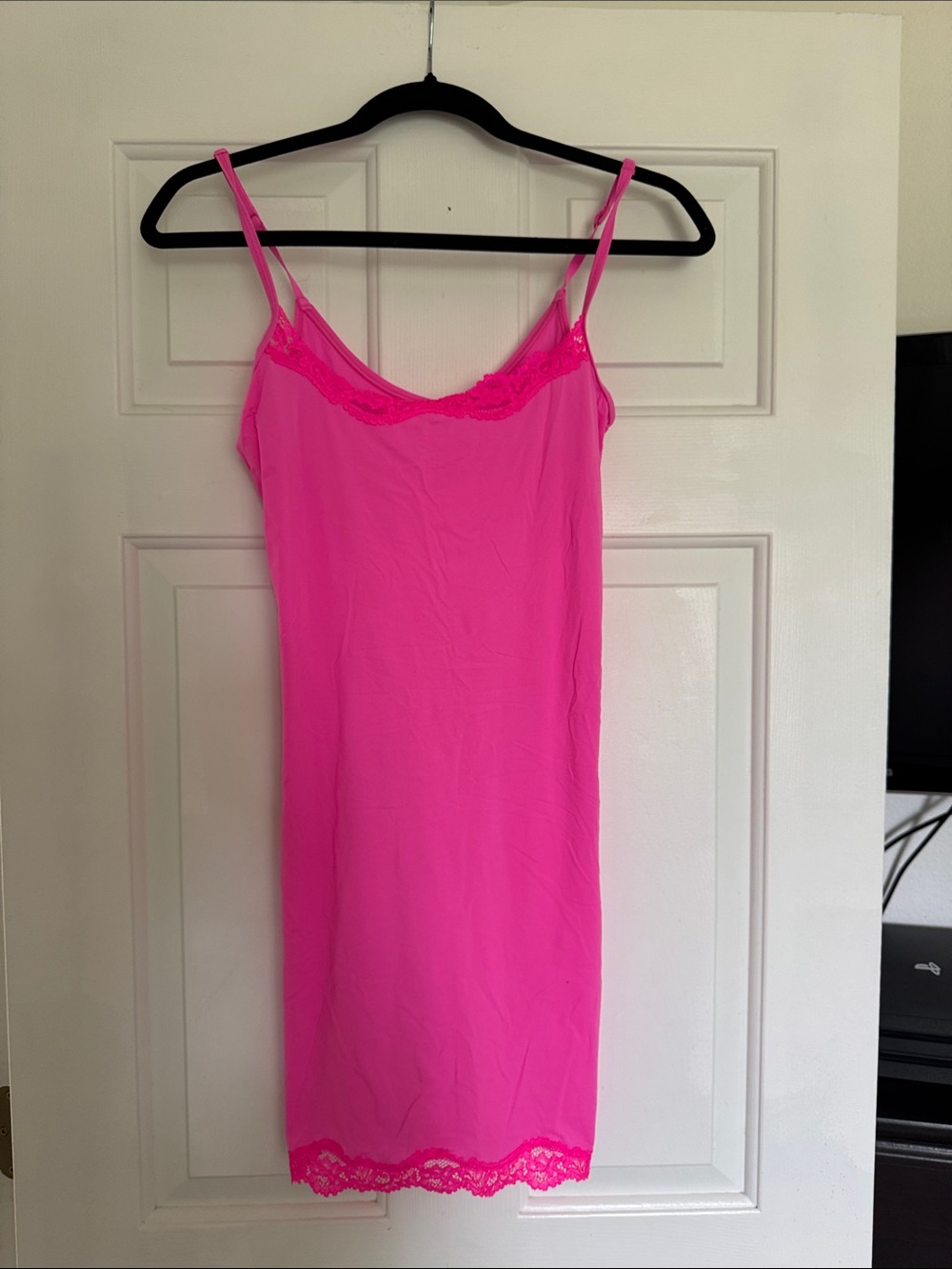 SKIMS Bright Pink Lace-Trim Slip